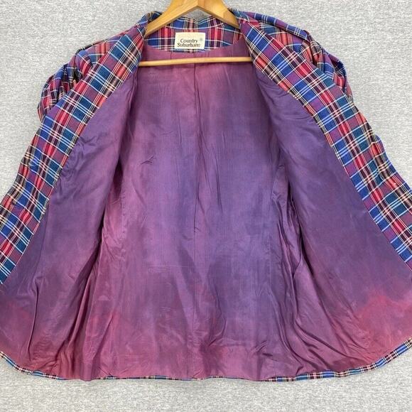 Vintage Country Suburbans Blazer Womens 16 Blue Red Plaid Button Jacket UNION - Picture 7 of 12